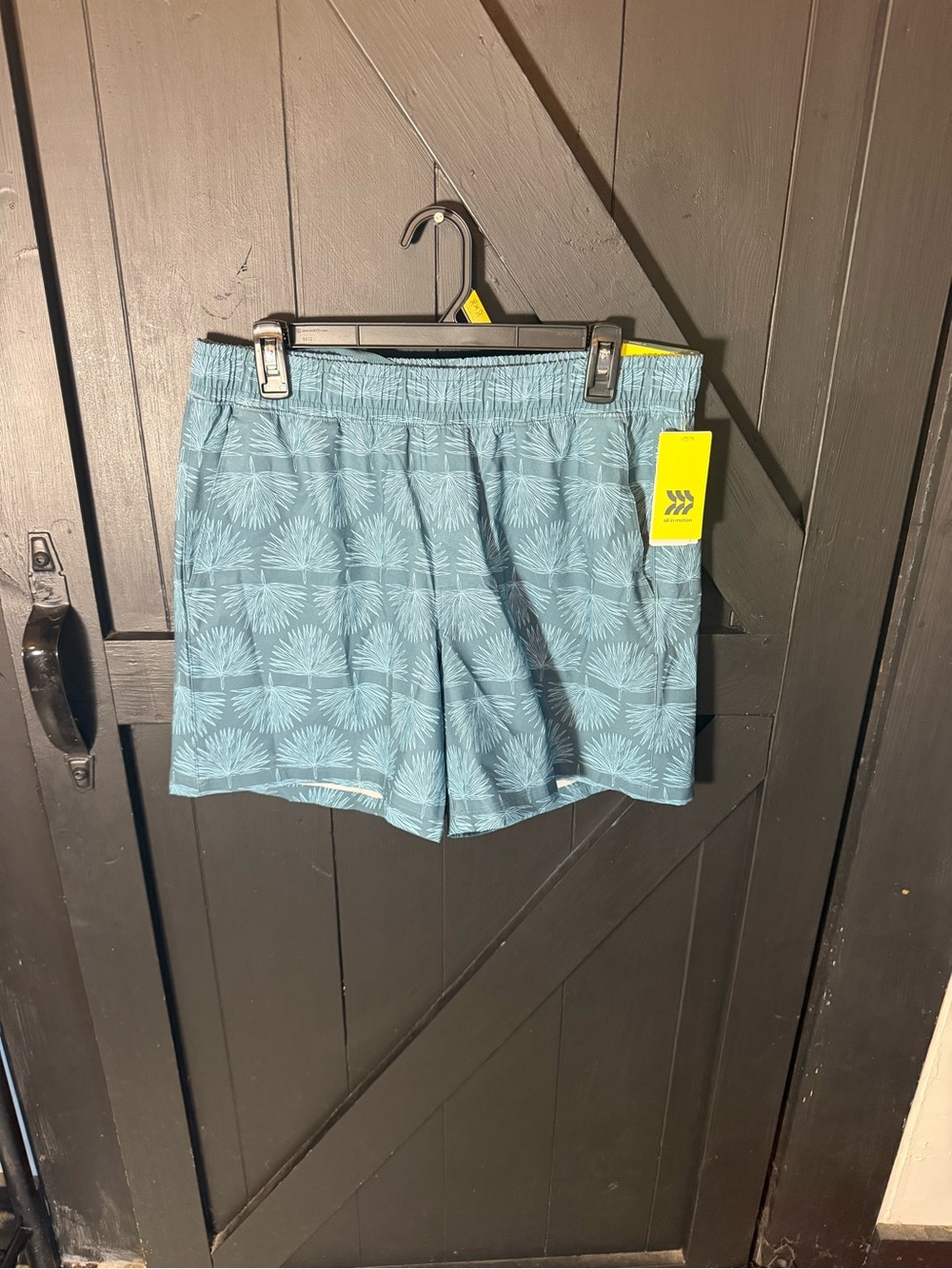 all in motion Light Teal Palm-Pattern Men's Athletic Shorts